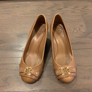 Tory Burch Caramel Leather Wedge Heels